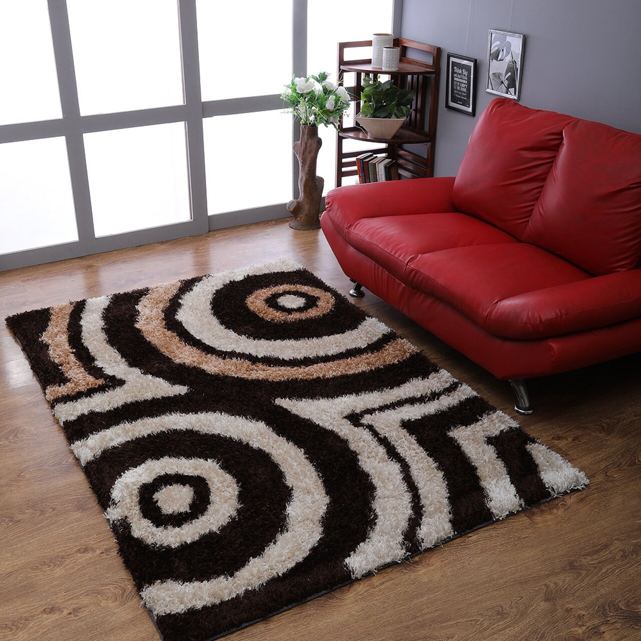 Edge Collections - 8' x 10' - Brown - Geometric Hand-Tufted Shag Area Rug - 1 Piece